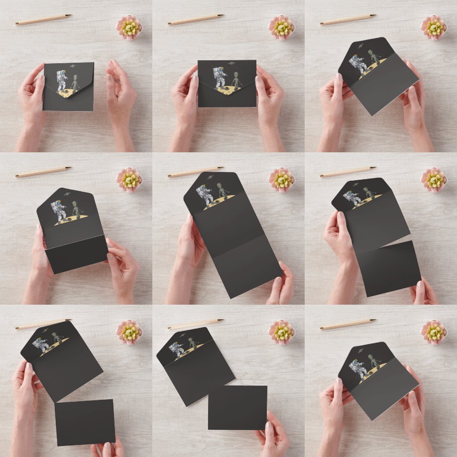 Astronaut en buitenaards all in one uitnodiging