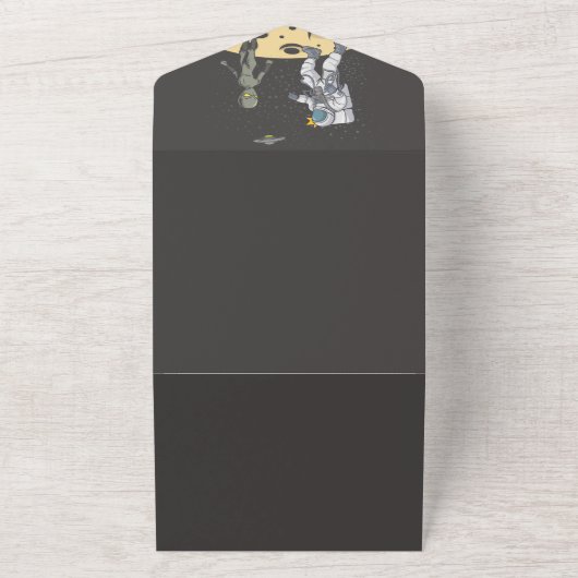 Astronaut en buitenaards all in one uitnodiging (Buitenkant)