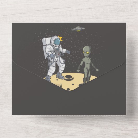 Astronaut en buitenaards all in one uitnodiging (Achterkant)