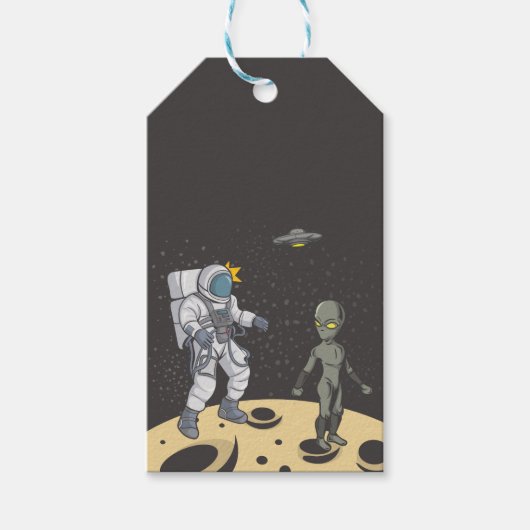 Astronaut en buitenaards cadeaulabel (Voorkant)