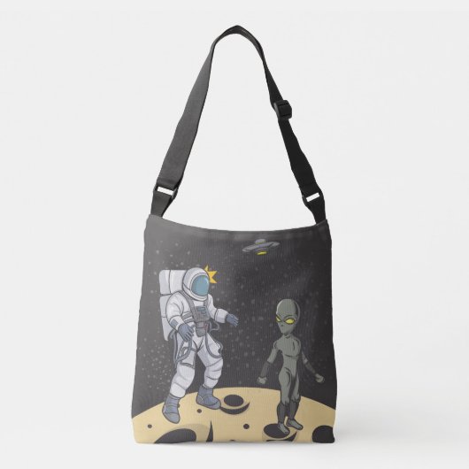 Astronaut en buitenaards crossbody tas (Voorkant)