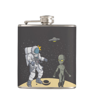 Astronaut en buitenaards heupfles