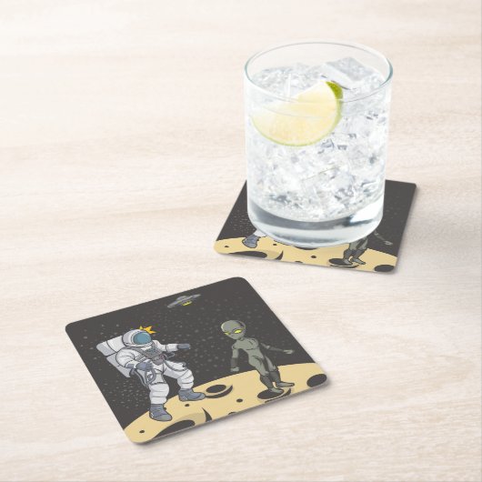 Astronaut en buitenaards kartonnen onderzetters (Insitu)