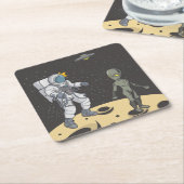 Astronaut en buitenaards kartonnen onderzetters (Schuin)
