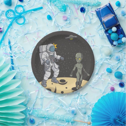 Astronaut en buitenaards papieren bordje (Feest)