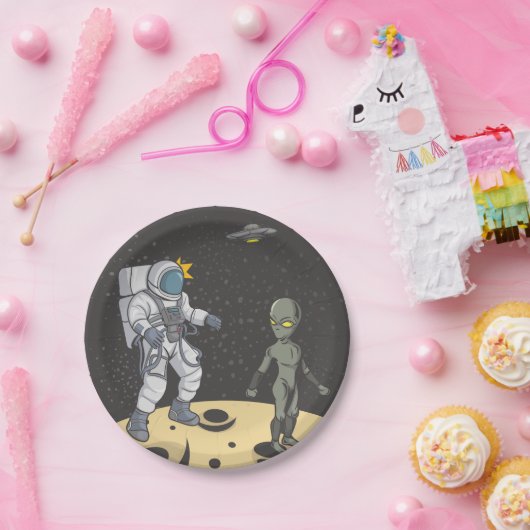 Astronaut en buitenaards papieren bordje (Feest)
