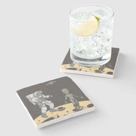 Astronaut en buitenaards stenen onderzetter (Zijkant)