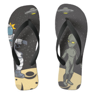 Astronaut en buitenaards teenslippers