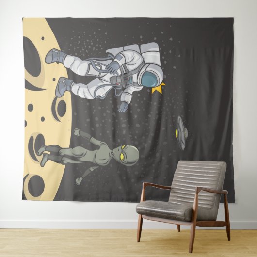 Astronaut en buitenaards wandkleed (In Situ (horizontaal))