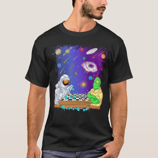 astronaut en buitenaardse schaken t-shirt (Voorkant)