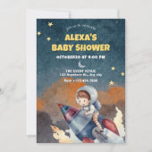 Astronaut en jet baby shower kaart (Voorkant)
