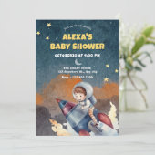 Astronaut en jet baby shower kaart (Staand voorkant)