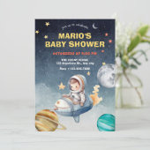 Astronaut en jet ruimte baby shower kaart (Staand voorkant)