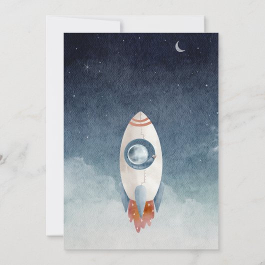 Astronaut en jet ruimte baby shower kaart (Achterkant)