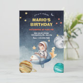 Astronaut en jet ruimte verjaardag kaart (Staand voorkant)