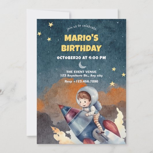 Astronaut en jet verjaardag kaart (Voorkant)