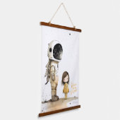 Astronaut en meisje hangend wandkleed (Gebogen)