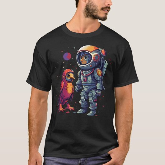 Astronaut en papegaai t-shirt (Voorkant)