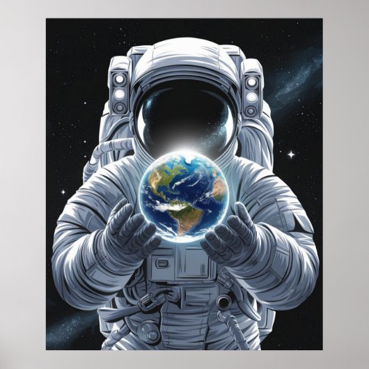 Astronaut en planeet aarde poster (Voorkant)