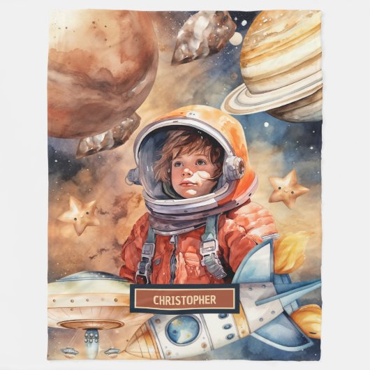 Astronaut en Planets Blanket Gepersonaliseerde Kin Fleece Deken (Voorkant)