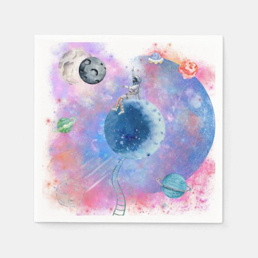 Astronaut en Planets verjaardagsthema Servet (Voorkant)