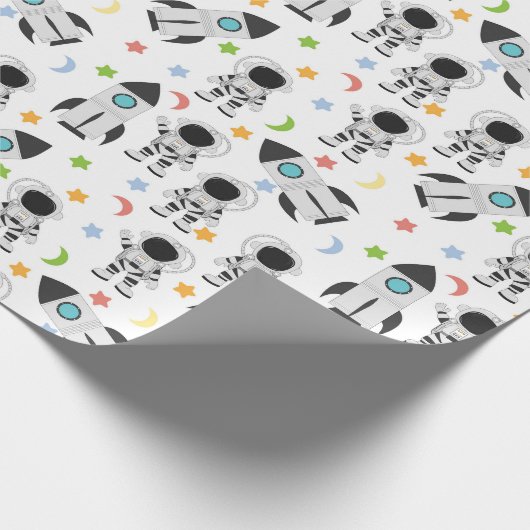 Astronaut en raketruimtepatroon cadeaupapier (Hoek)
