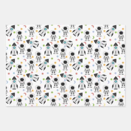 Astronaut en raketruimtepatroon inpakpapier vel (Voorkant 3)