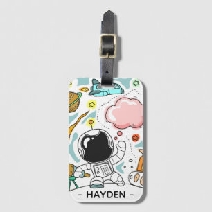 Astronaut en ruimte Doodles gepersonaliseerd Bagagelabel