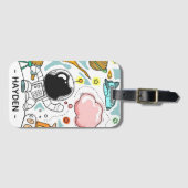 Astronaut en ruimte Doodles gepersonaliseerd Bagagelabel (Voorkant (horizontaal))