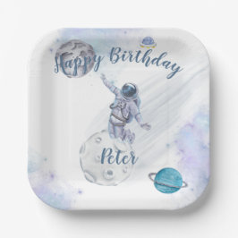 Astronaut en ruimte in de waterverf papieren bordje