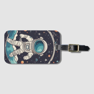 Astronaut en ruimtethema bagagelabel