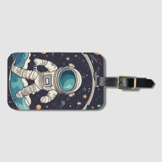 Astronaut en ruimtethema bagagelabel