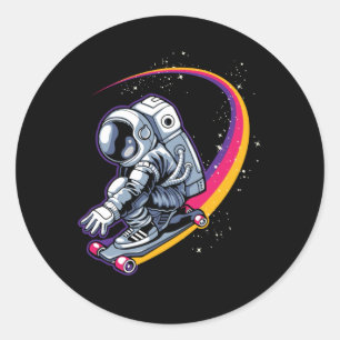Astronaut en Skateboard Ronde Sticker