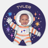 Astronaut en Sterren Buitenste Ruimtefoto Ronde Sticker (Voorkant)