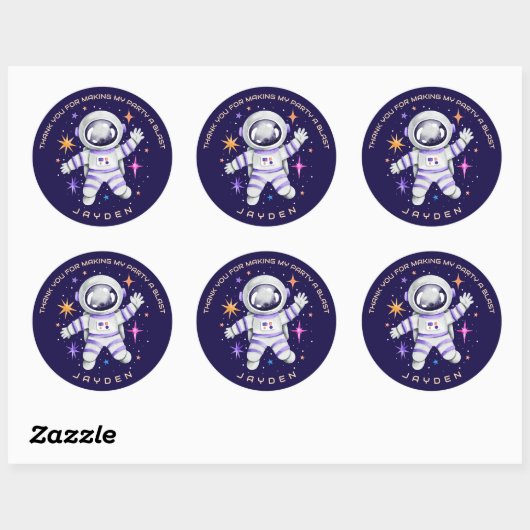 Astronaut en sterren in de ruimte bedankt ronde sticker (Vel)