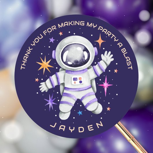 Astronaut en sterren in de ruimte bedankt ronde sticker
