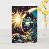 Astronaut en UFO Pun | Verjaardag Kaart (Gele Bloem)