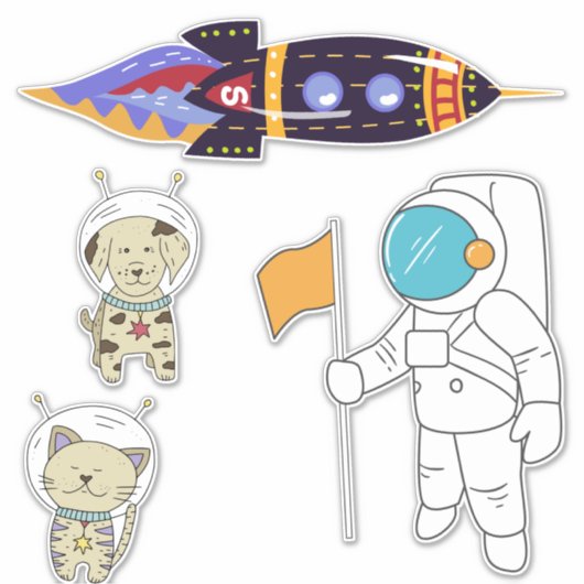 Astronaut en Vrienden Sticker (Voorkant)