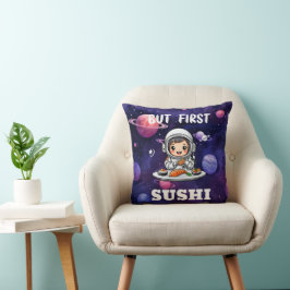Astronaut eten Sushi witte tekst Kussen