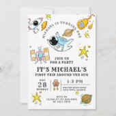 Astronaut First Birthday Party Invitation Kaart (Voorkant)