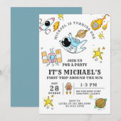 Astronaut First Birthday Party Invitation Kaart (Voorkant / Achterkant)