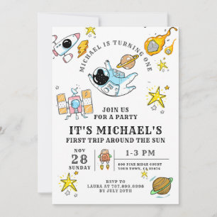 Astronaut First Birthday Party Invitation Kaart