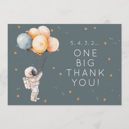 Astronaut First Birthday Thank You Card Kaart (Voorkant)