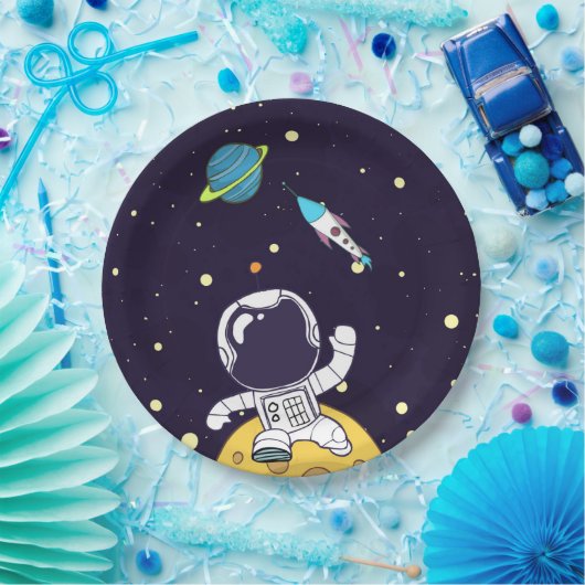 Astronaut Floating in Buitenruimte Papieren Bordje (Feest)