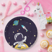 Astronaut Floating in Buitenruimte Papieren Bordje (Feest)