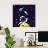 Astronaut Floating in Buitenruimte Poster (Thuiskantoor)
