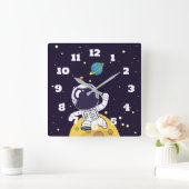 Astronaut Floating in Buitenruimte Vierkante Klok (Huis)