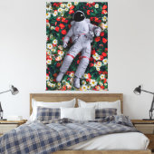 Astronaut Floating in Flowers Surreal Nature Art Canvas Afdruk (Insitu (Slaapkamer))