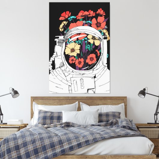 Astronaut Floral space art Canvas Afdruk (Insitu (Slaapkamer))
