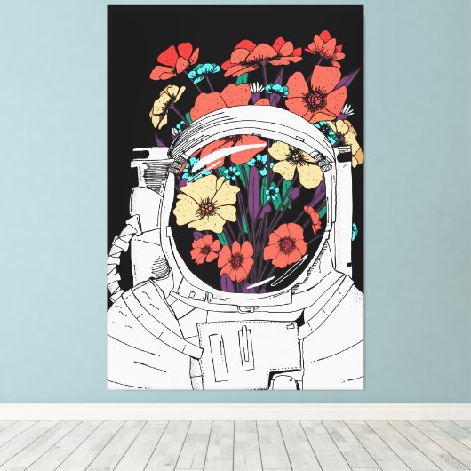 Astronaut Floral space art Canvas Afdruk (Insitu (Houten vloer))